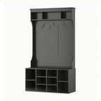 Meuble d'entrée noir de 180 cm - Avec rangement à chaussures et 7 crochets, banc autoportant réglable pour vestibule