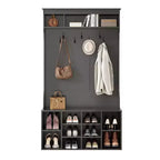 Meuble d'entrée noir de 180 cm - Avec rangement à chaussures et 7 crochets, banc autoportant réglable pour vestibule