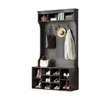 Meuble d'entrée noir de 180 cm - Avec rangement à chaussures et 7 crochets, banc autoportant réglable pour vestibule