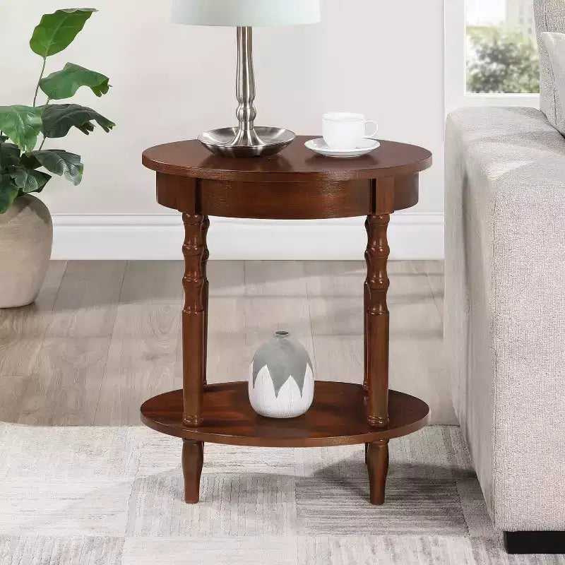 Table d'appoint de 24 po de hauteur, couleur marron, dessus de table ovale en MDF (panneau de fibres à densité moyenne) - 1 pièce