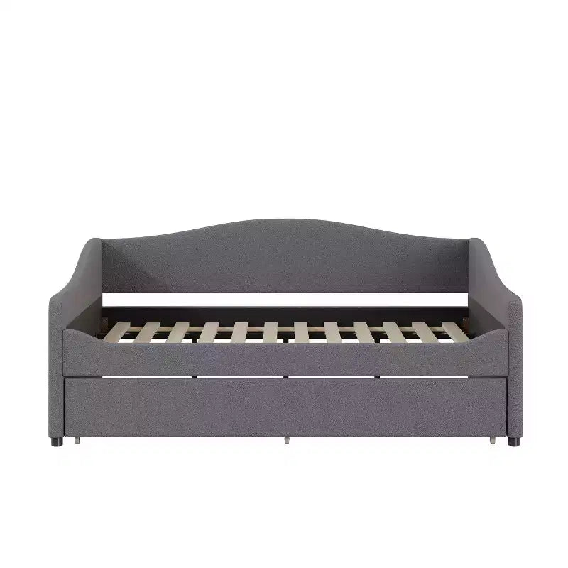 Lit de repos capitonné pleine grandeur avec lit gigogne, cadre de lit de repos pleine grandeur en molleton Teddy, pour chambre à coucher, salon, gris