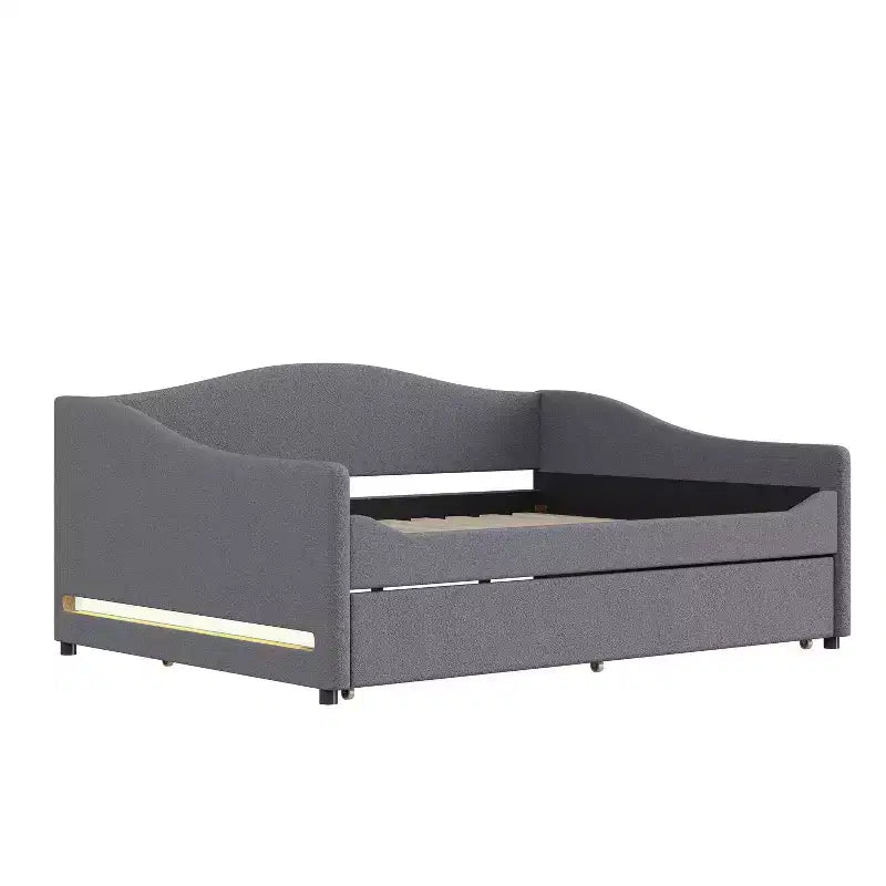 Lit de repos capitonné pleine grandeur avec lit gigogne, cadre de lit de repos pleine grandeur en molleton Teddy, pour chambre à coucher, salon, gris