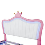 Tête de lit couronne lit double princesse pour filles, cadre de lit double rembourré avec lumières LED pour enfants, rose