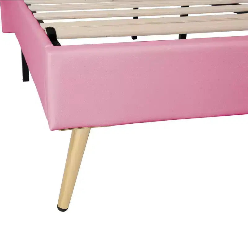 Tête de lit couronne lit double princesse pour filles, cadre de lit double rembourré avec lumières LED pour enfants, rose