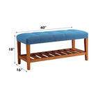 Bancs de rangement en tissu bleu clair et finition chêne