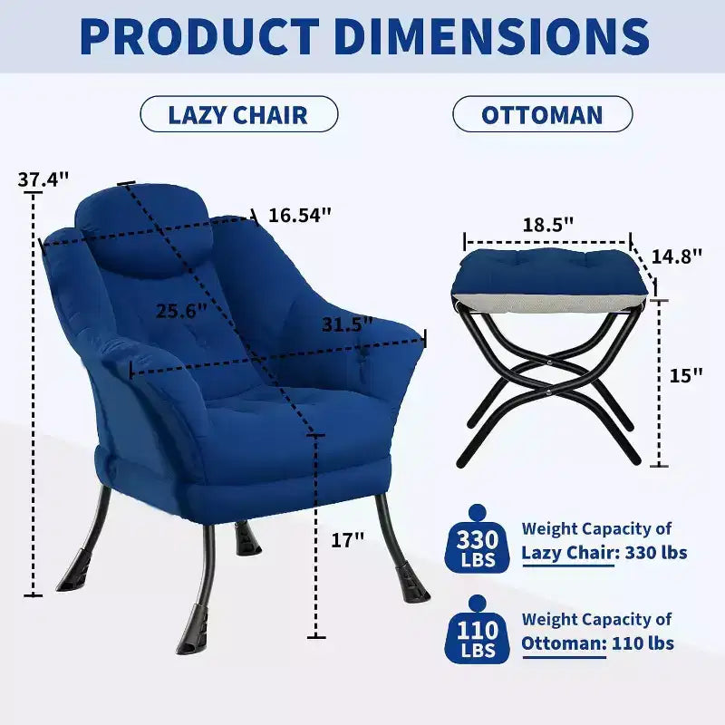 Fauteuil paresseux, Chaises de salon modernes, Fauteuil de lecture ergonomique avec accoudoirs, Fauteuil confortable avec pouf pour chambre et bureau
