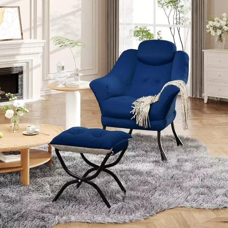 Fauteuil paresseux, Chaises de salon modernes, Fauteuil de lecture ergonomique avec accoudoirs, Fauteuil confortable avec pouf pour chambre et bureau