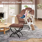 Fauteuil paresseux, Chaises de salon modernes, Fauteuil de lecture ergonomique avec accoudoirs, Fauteuil confortable avec pouf pour chambre et bureau