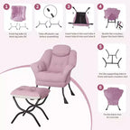 Fauteuil paresseux, Chaises de salon modernes, Fauteuil de lecture ergonomique avec accoudoirs, Fauteuil confortable avec pouf pour chambre et bureau