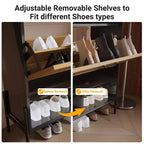 Meuble à chaussures 2 tiroirs – Organisateur d'entrée style ferme en rotin pour 20 paires (autonome, assemblage sans outil)