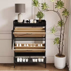 Meuble à chaussures 2 tiroirs – Organisateur d'entrée style ferme en rotin pour 20 paires (autonome, assemblage sans outil)