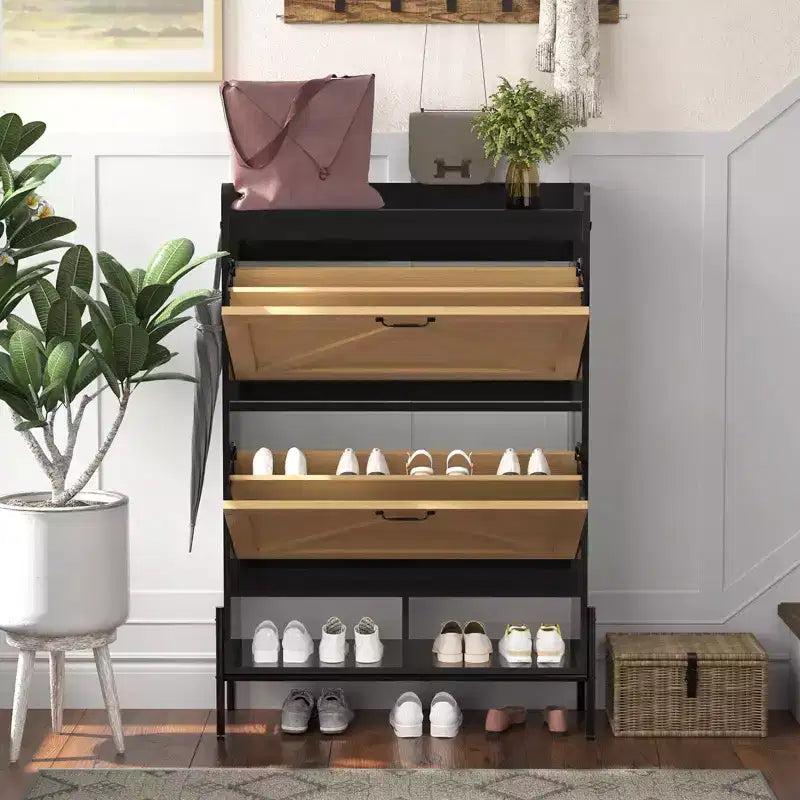 Meuble à chaussures 2 tiroirs – Organisateur d'entrée style ferme en rotin pour 20 paires (autonome, assemblage sans outil)