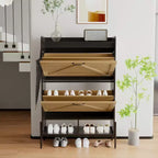 Meuble à chaussures 2 tiroirs – Organisateur d'entrée style ferme en rotin pour 20 paires (autonome, assemblage sans outil)
