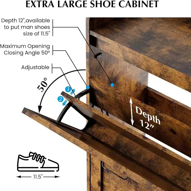 Meuble à chaussures 2 tiroirs – Organisateur d'entrée style ferme en rotin pour 20 paires (autonome, assemblage sans outil)