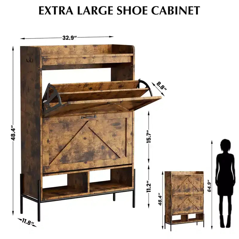 Meuble à chaussures 2 tiroirs – Organisateur d'entrée style ferme en rotin pour 20 paires (autonome, assemblage sans outil)