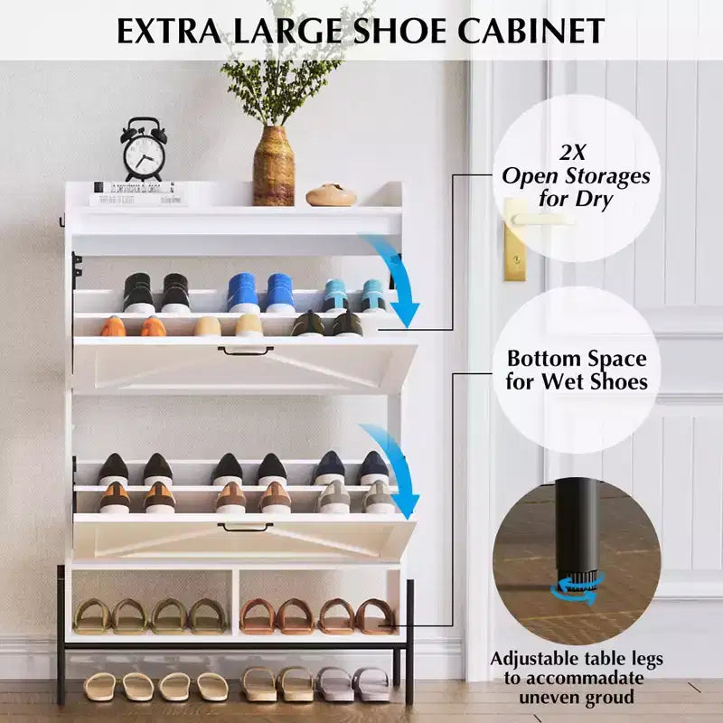 Meuble à chaussures 2 tiroirs – Organisateur d'entrée style ferme en rotin pour 20 paires (autonome, assemblage sans outil)