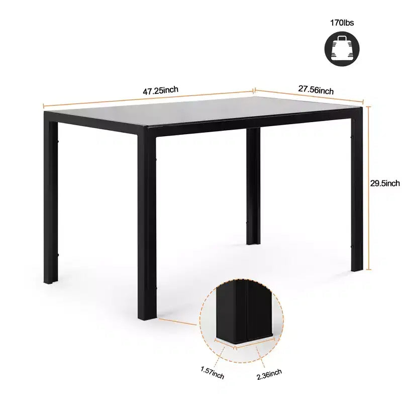 Table de salle à manger moderne Edwin avec plateau en verre trempé
