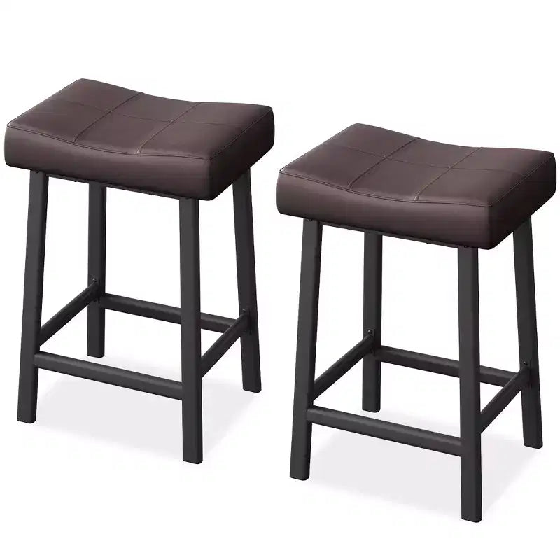 Tabourets de bar en cuir PU de 61 cm, lot de 2, tabourets de bar hauteur comptoir, pieds en métal, sièges épais en forme de selle, tabourets de petit-déjeuner, pour la cuisine