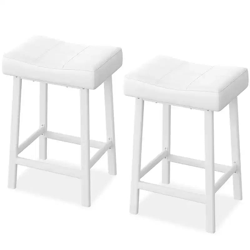 Tabourets de bar en cuir PU de 61 cm, lot de 2, tabourets de bar hauteur comptoir, pieds en métal, sièges épais en forme de selle, tabourets de petit-déjeuner, pour la cuisine