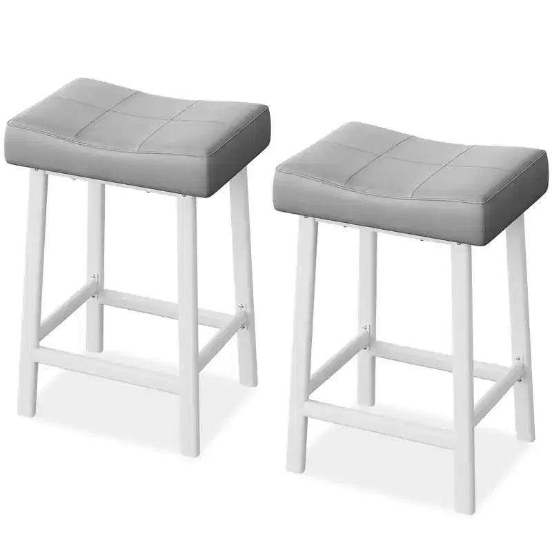 Tabourets de bar en cuir PU de 61 cm, lot de 2, tabourets de bar hauteur comptoir, pieds en métal, sièges épais en forme de selle, tabourets de petit-déjeuner, pour la cuisine