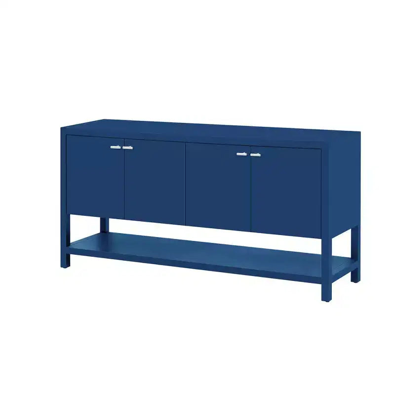 Console longue moderne de 151,4 cm avec grand espace de rangement, table d'entrée avec 4 portes et poignées métalliques, table d'appoint pour salon