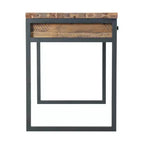 Bureau rustique en bois et métal Claremont, finition grain de bois naturel avec deux tiroirs latéraux, idéal pour la maison et le bureau