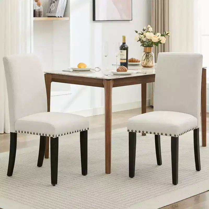 Lot de 2 chaises de salle à manger modernes en tissu, chaises de salle à manger avec pieds en bois, dossier incurvé ergonomique, capacité de 120 kg, pour salle à manger, cuisine