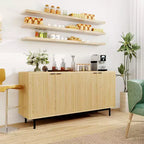Console en bois de 58 po avec 4 portes cannelées et tablettes ajustables, buffet moderne de rangement pour salon, cuisine et entrée