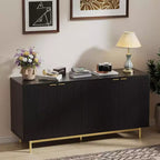 Console en bois de 58 po avec 4 portes cannelées et tablettes ajustables, buffet moderne de rangement pour salon, cuisine et entrée