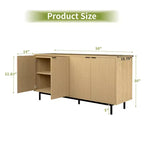 Console en bois de 58 po avec 4 portes cannelées et tablettes ajustables, buffet moderne de rangement pour salon, cuisine et entrée