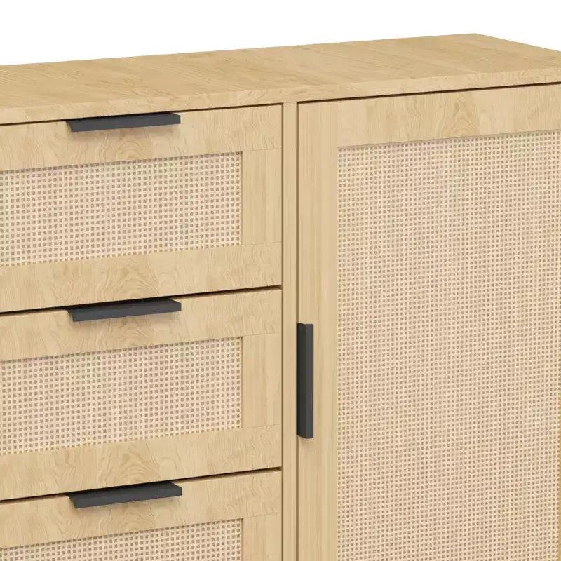 Commode à 3 tiroirs en rotin et bois, meuble de rangement