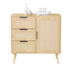 Commode à 3 tiroirs en rotin et bois, meuble de rangement