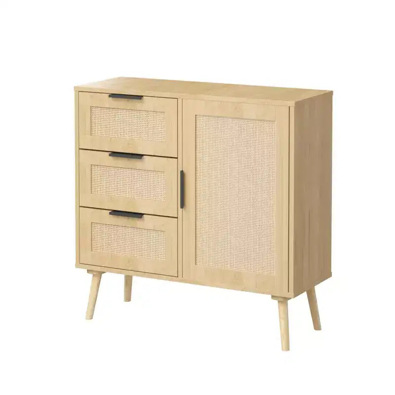 Commode à 3 tiroirs en rotin et bois, meuble de rangement