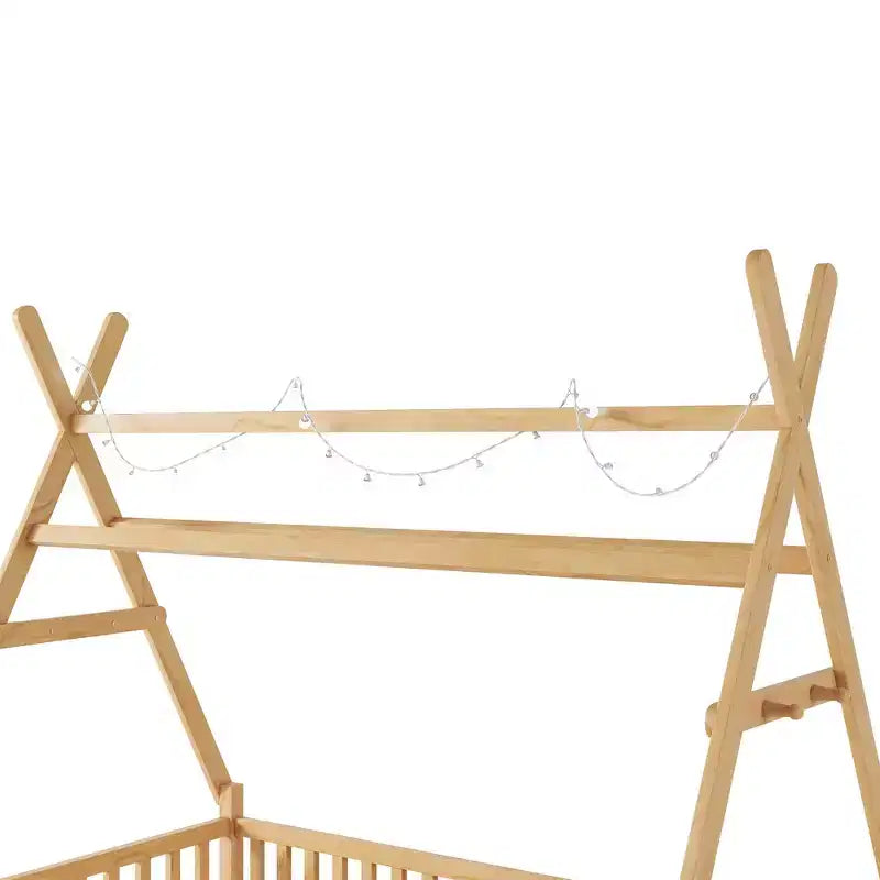 Lit cabane jumeau avec lumière, lit cabane au sol avec clôture et toit, conception de sécurité