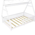 Lit cabane jumeau avec lumière, lit cabane au sol avec clôture et toit, conception de sécurité