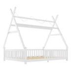 Lit cabane jumeau avec lumière, lit cabane au sol avec clôture et toit, conception de sécurité
