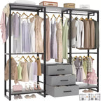 Portant à vêtements avec tiroirs en tissu, système d'organisation de placard autoportant