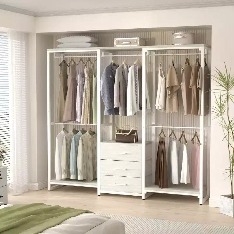 Portant à vêtements avec tiroirs en tissu, système d'organisation de placard autoportant