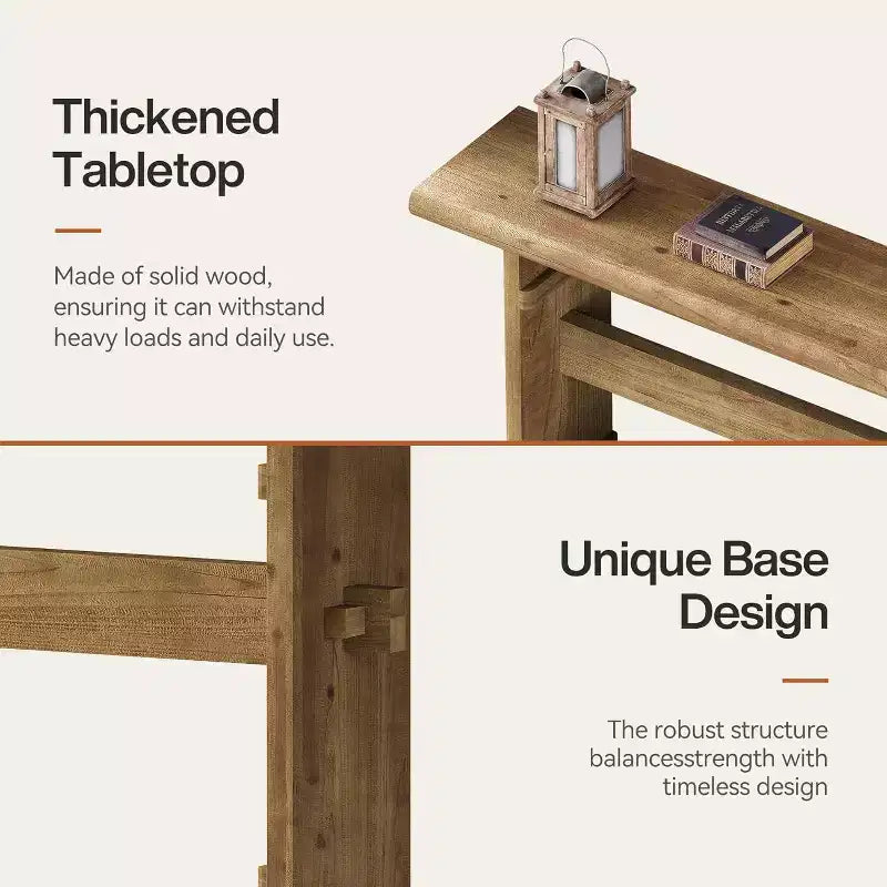 Table console en bois massif pour entrée, table de canapé de ferme de 160 cm de long derrière le canapé, pour hall, couloir, salon, marron
