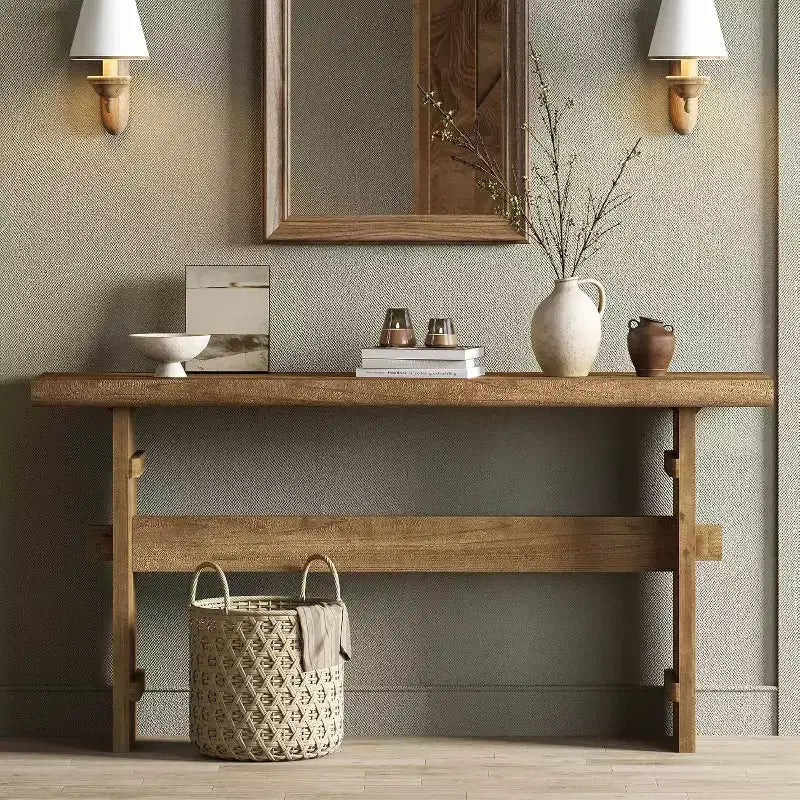 Table console en bois massif pour entrée, table de canapé de ferme de 160 cm de long derrière le canapé, pour hall, couloir, salon, marron