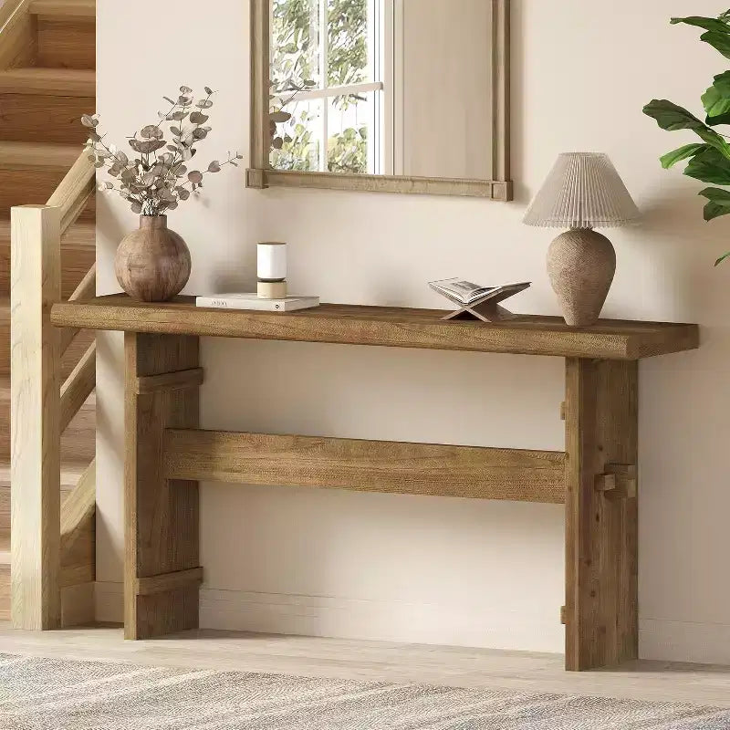 Table console en bois massif pour entrée, table de canapé de ferme de 160 cm de long derrière le canapé, pour hall, couloir, salon, marron