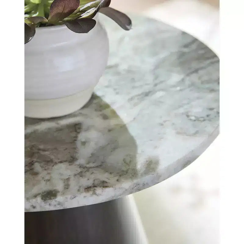 Table d'appoint Waltnor - Plateau en marbre naturel avec base en bois de manguier, design en matériaux mélangés