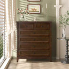 Commode à 6 tiroirs pour chambre, commode marron rustique avec 4 pieds en bois robustes, commode marron foncé pour salon, couloir, entrée