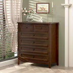 Commode à 6 tiroirs pour chambre, commode marron rustique avec 4 pieds en bois robustes, commode marron foncé pour salon, couloir, entrée