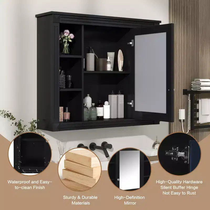 Armoire à pharmacie rectangulaire à fixation en surface de 35 po L x 28 po H avec miroir, miroir haute définition, grand espace de rangement