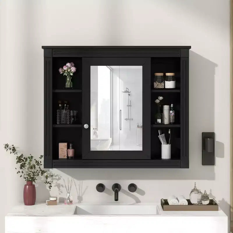 Armoire à pharmacie rectangulaire à fixation en surface de 35 po L x 28 po H avec miroir, miroir haute définition, grand espace de rangement