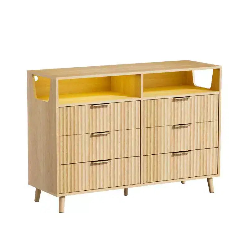 Commode 6 tiroirs avec panneau cannelé et lumière LED RVB 119 cm L