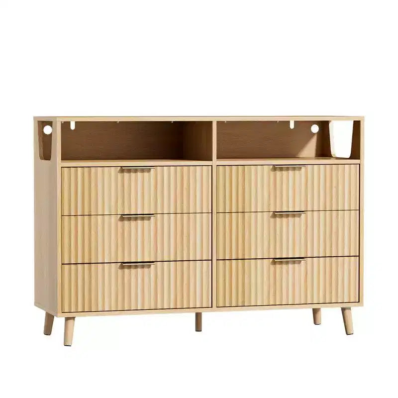 Commode 6 tiroirs avec panneau cannelé et lumière LED RVB 119 cm L