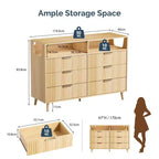 Commode 6 tiroirs avec panneau cannelé et lumière LED RVB 119 cm L