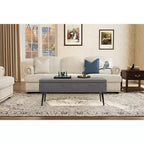 Banc ottoman Mid-Century Modern avec rangement, banquette à chaussures rembourrée en similicuir, rectangulaire, pour le pied de lit ou l'entrée, charnières de sécurité doubles.
